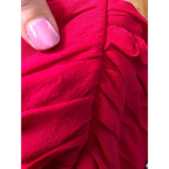 1990s CACHÉ Cherry Red SILK CHIFFON Draped Sleeveless Ruched Dress. Small. As Is - Picture 9 of 10